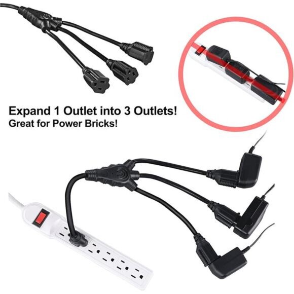 Extension Cord Splitter 1 to 3,18 Inch 16/3 Heavy Duty SJTW Wire,3 Prong Outdoor - Picture 4 of 8